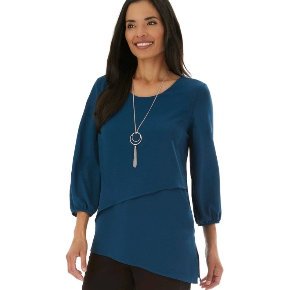 APT 9 BUBBLE CREPE ¾ SLEEVE TOP/BLOUSE